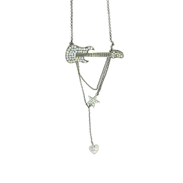 Diamante Stones Electric Guitar & Chain Drop Star Necklace