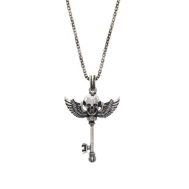 Skull and Wings Key Necklace