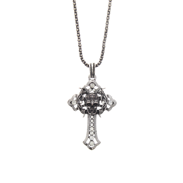 Diamante Stone Cross with Skull Necklace