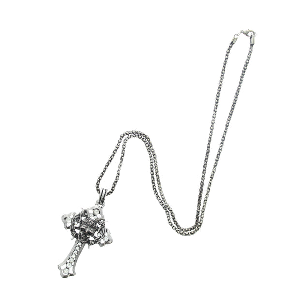 Diamante Stone Cross with Skull Necklace