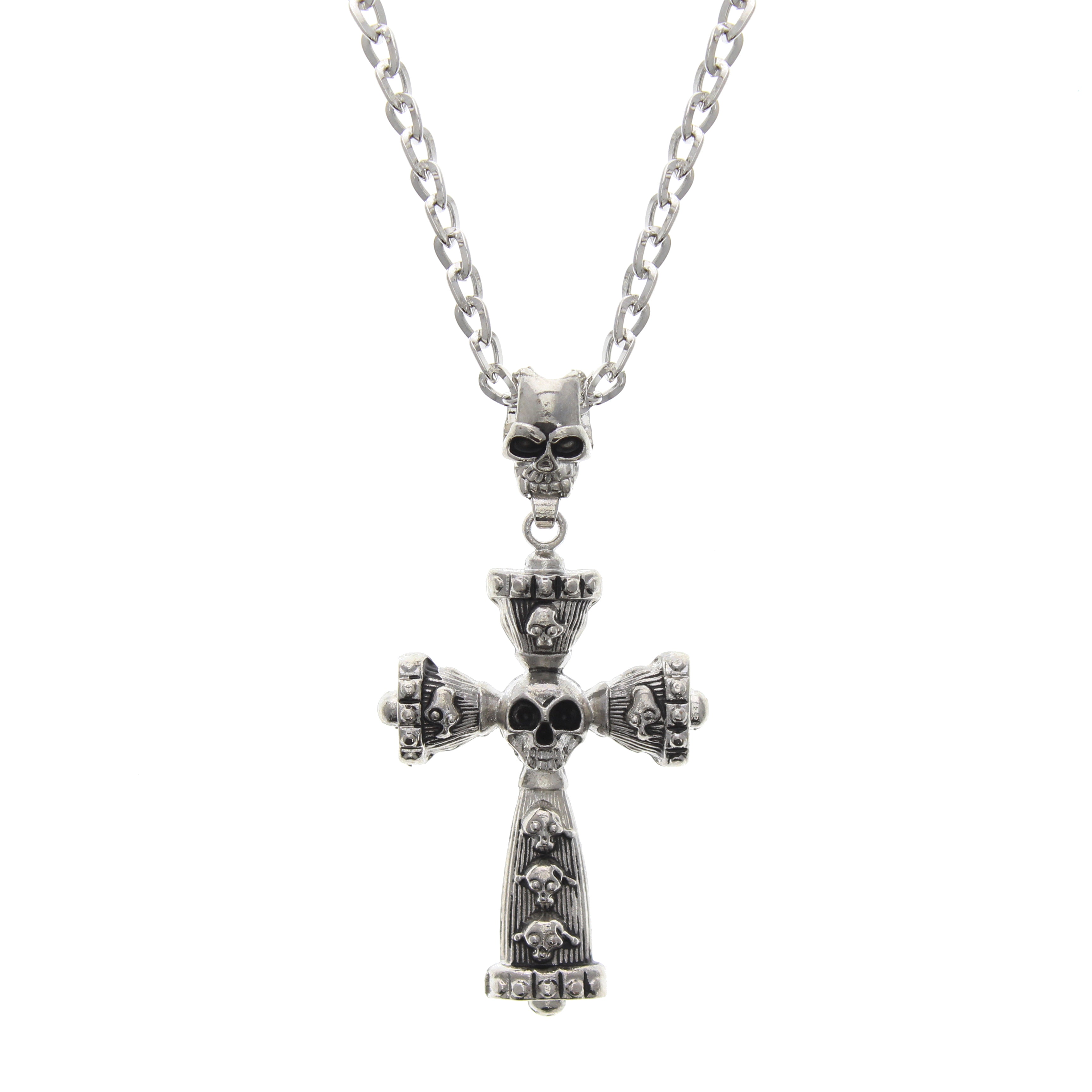 Skulls Cross Necklace with Large Skull