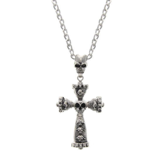 Skulls Cross Necklace with Large Skull