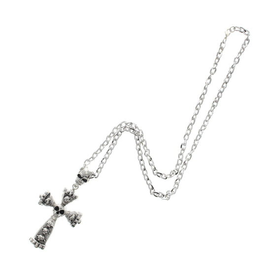 Skulls Cross Necklace with Large Skull