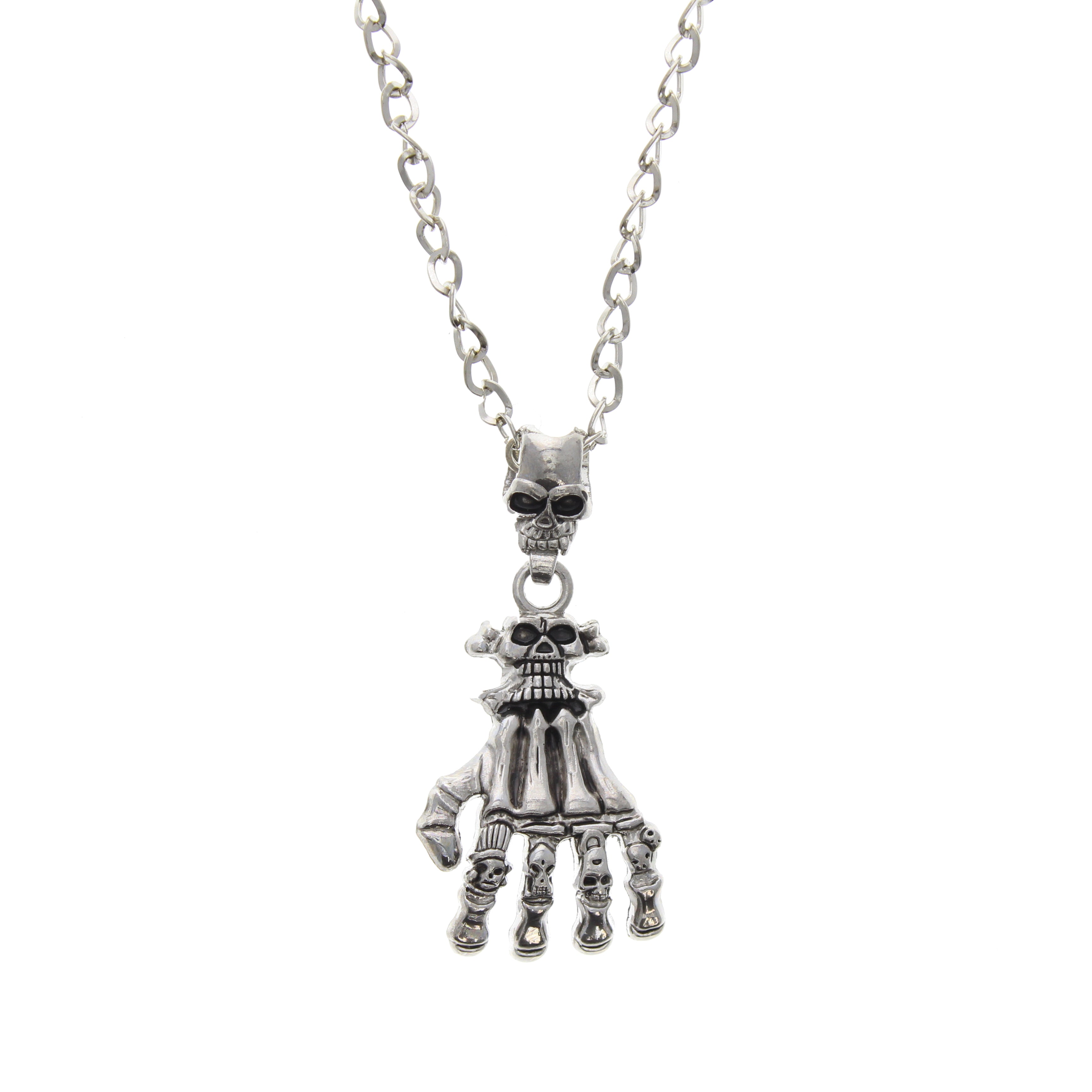 Skull and Skeleton Hand Necklace