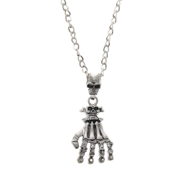 Skull and Skeleton Hand Necklace (Chain 70cm, Pendant 6 x 3.5cm + 2 x 1cm)