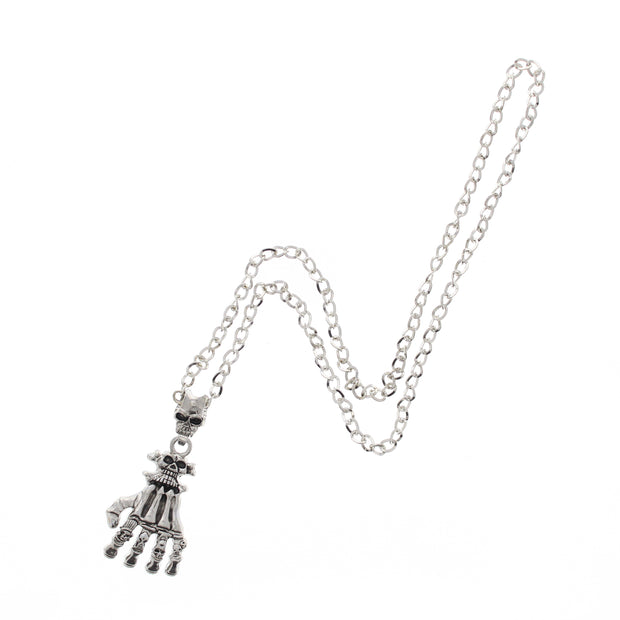 Skull and Skeleton Hand Necklace (Chain 70cm, Pendant 6 x 3.5cm + 2 x 1cm)