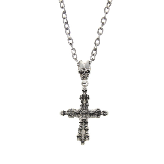 Mini Skulls Cross Necklace with Large Skull