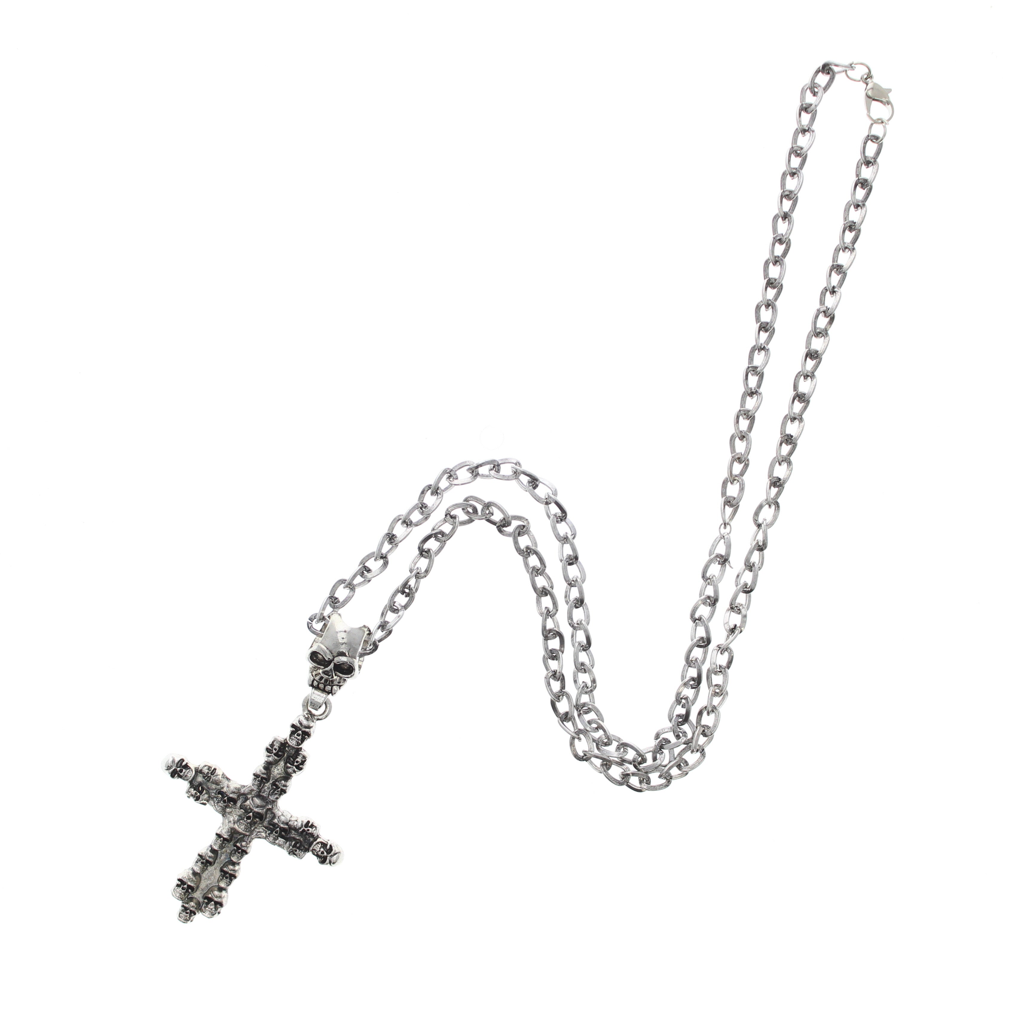 Mini Skulls Cross Necklace with Large Skull