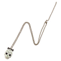 White Sugar Skull with Bow  Gold Chain Necklace