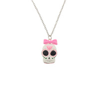 Sugar Skull with Pink Bow Necklace