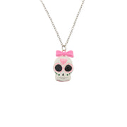 Sugar Skull with Pink Bow Necklace