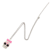 Sugar Skull with Pink Bow Necklace