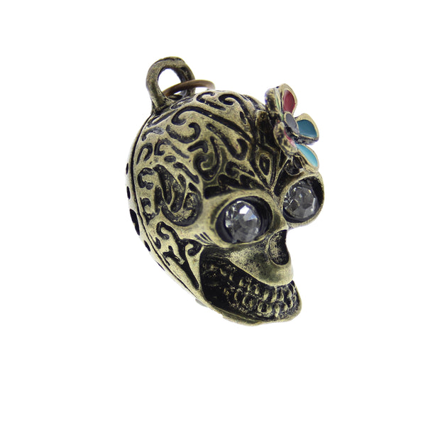 Engraved Burnished Skull with Flower