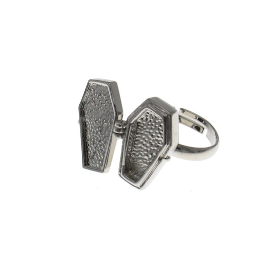 Adjustable Cross Engraved Black Coffin Ring