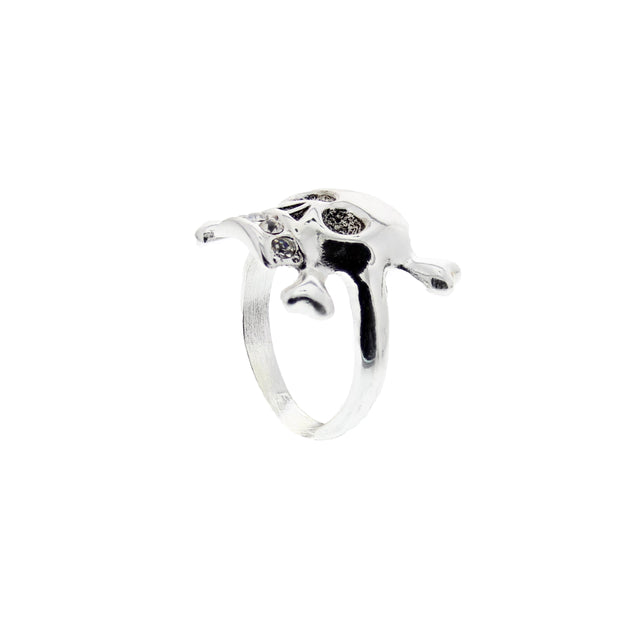 Assorted Sizes Skull & Crossbones Ring with Diamante Stone Studded Mouth