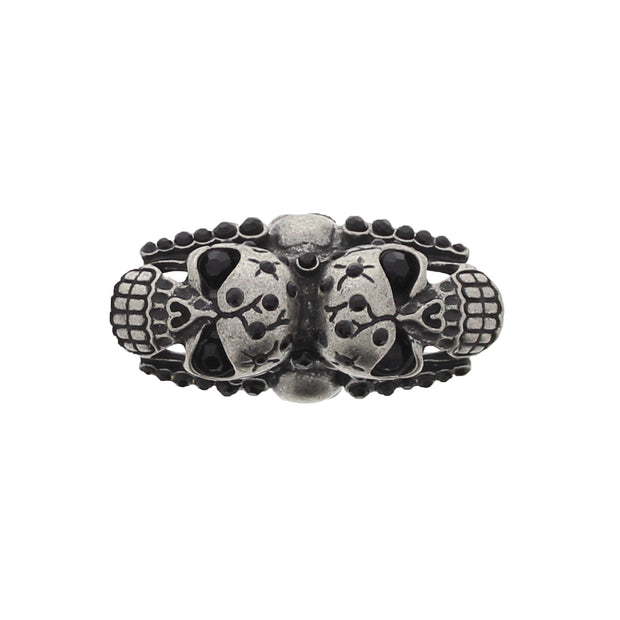 Assorted Sizes Burnished Silver Multi Skull Knuckle Ring with Black Gem Stones