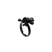 Adjustable Skull & Crossbone Ring with Multicoloured Gem Filled Heart