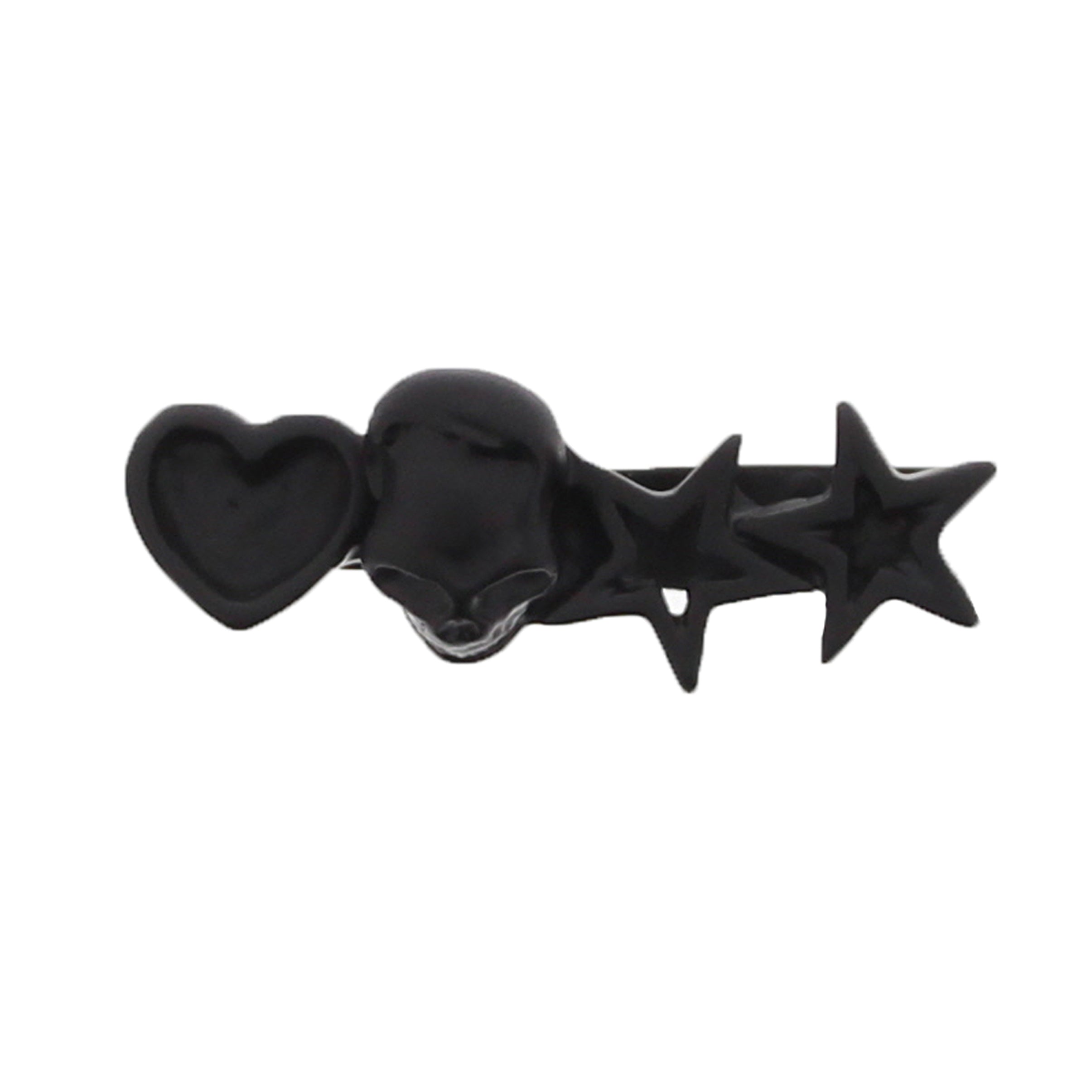 Black Skull Double Ring with Heart & 2 Stars