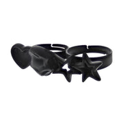 Adjustable Black Skull Double Ring with Heart & 2 Stars