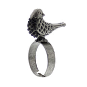 Adjustable Burnished Silver 3D Pigeon Bird Ring