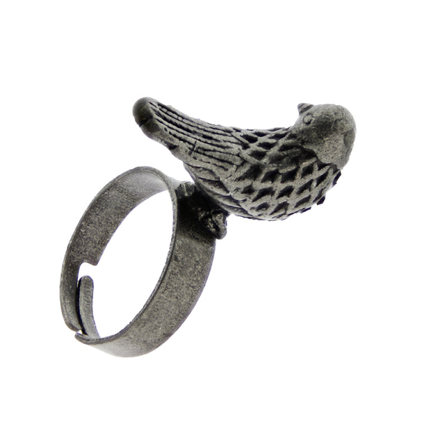Adjustable Burnished Silver 3D Pigeon Bird Ring