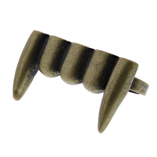 Adjustable Burnished Gold Vamprire Fangs Double Ring