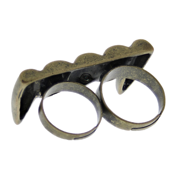 Adjustable Burnished Gold Vamprire Fangs Double Ring