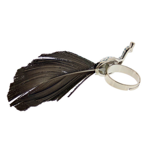 Adjustable High Quality Peacock Ring With Feather
