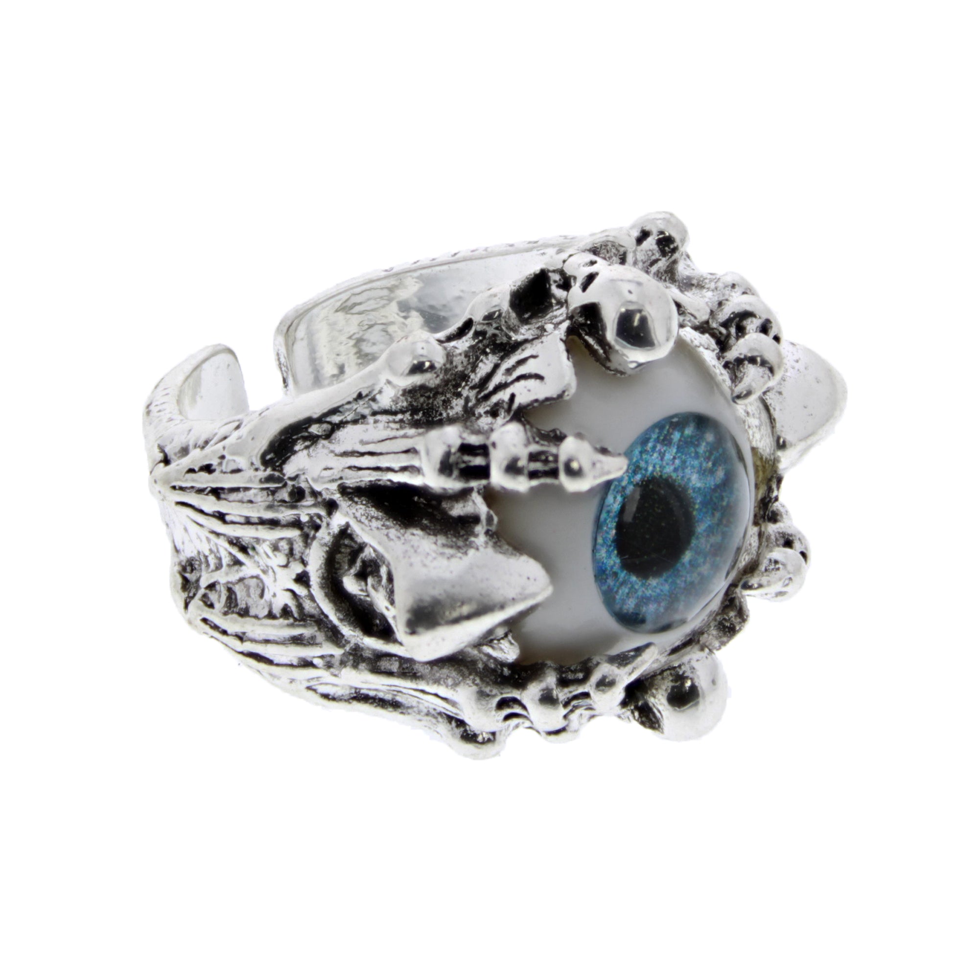 Evil Eye, Skeleton Claw & Skull Engraved Ring