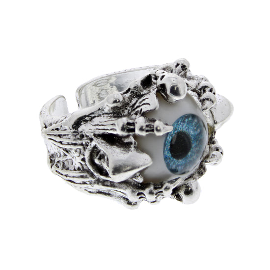 Evil Eye, Skeleton Claw & Skull Engraved Ring