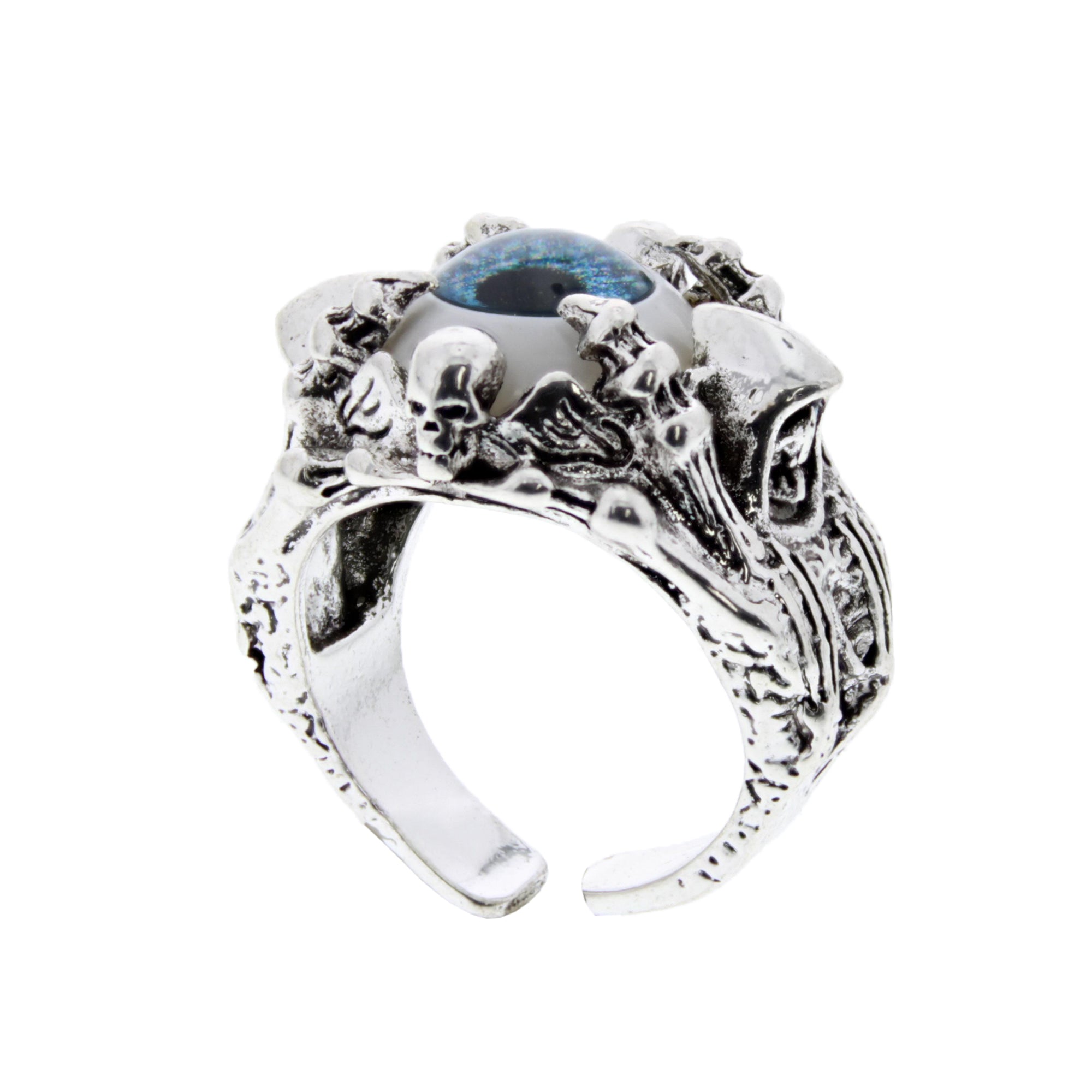 Evil Eye, Skeleton Claw & Skull Engraved Ring