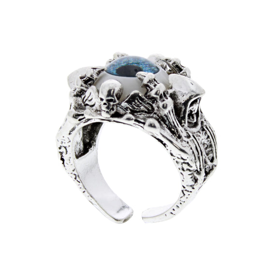 Evil Eye, Skeleton Claw & Skull Engraved Ring