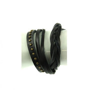 Wrap Round Reconstructed Plaited & Leather Bracelet with Studs