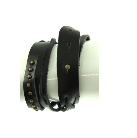 Wrap Round Reconstructed Plaited & Leather Bracelet with Studs