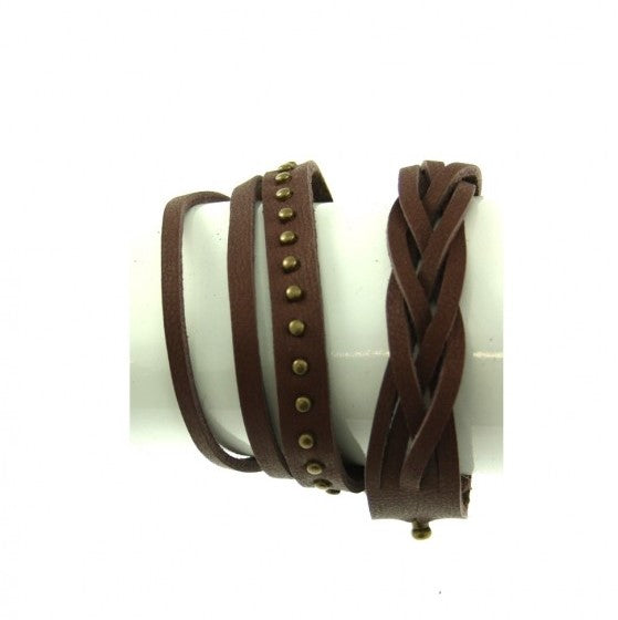 Wrap Round Reconstructed Plaited & Leather Bracelet with Studs