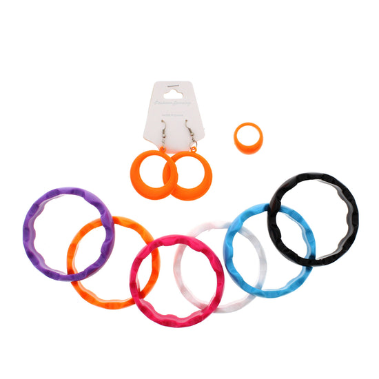 Assorted Colour Plastic Jewellery Sets - Crinkle Bangles, Earrings & Ring