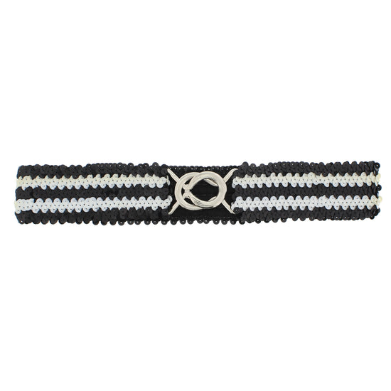 Black & White Striped Sequin Elasticated Belt