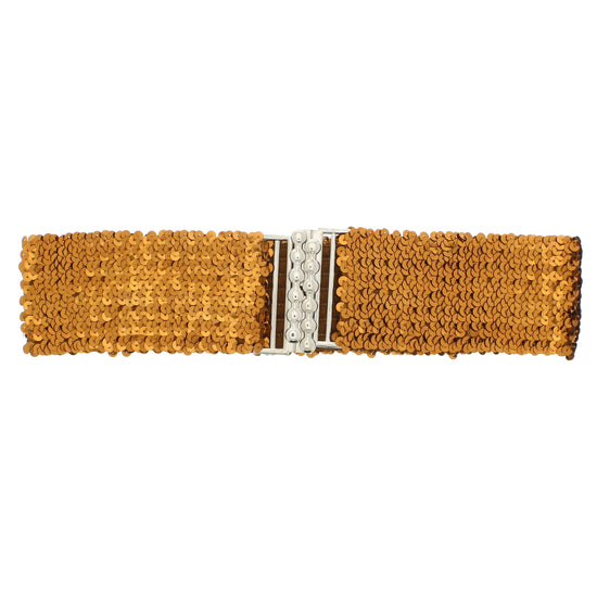 Wide Brown Sequin Elasticated Belt
