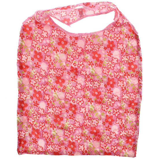 Floral Print Baby Pink Shopping Bag in Pocket Pouch