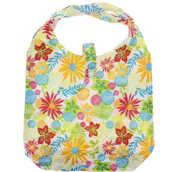 Heavy Duty Floral Print White Shopping Bag in Pocket Pouch