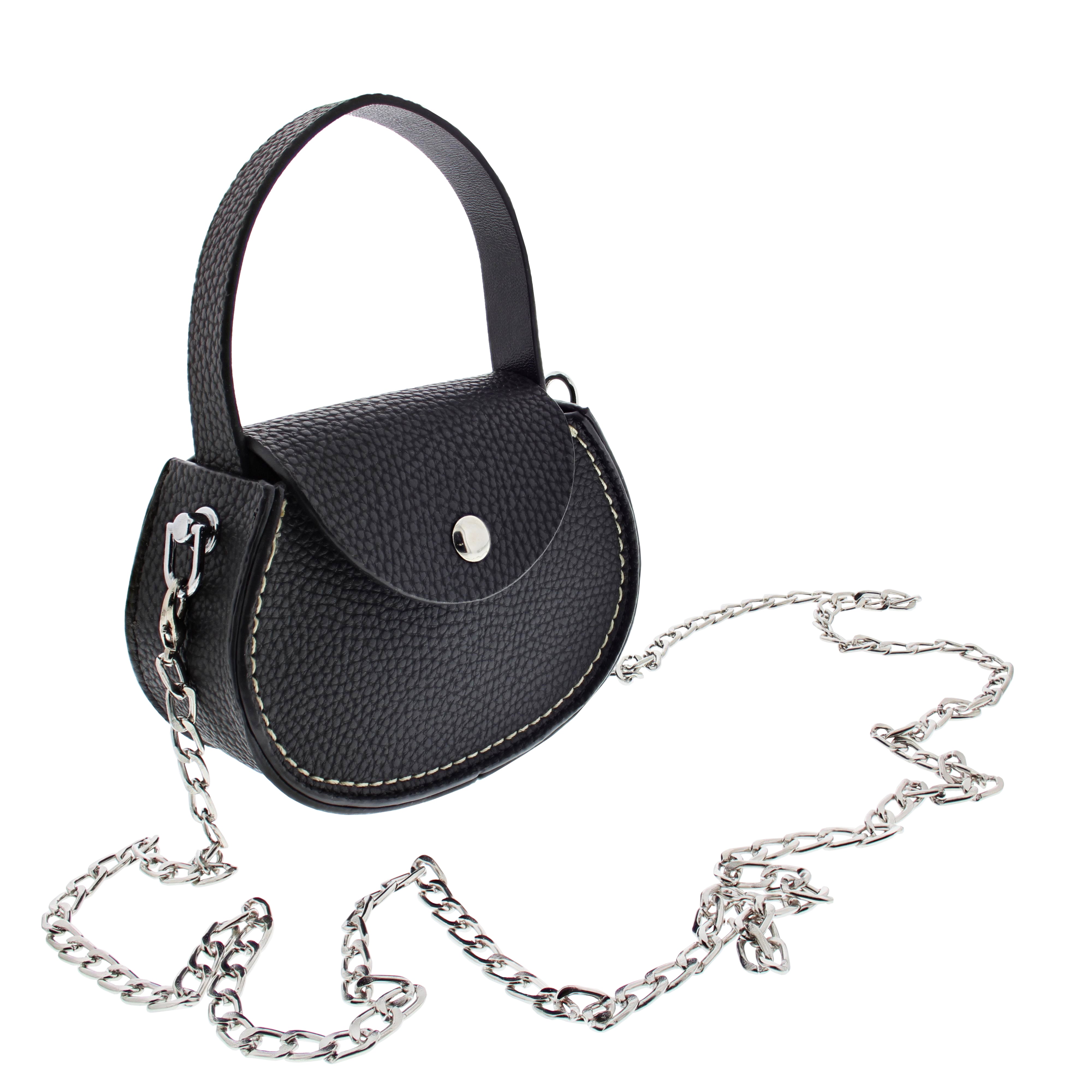 Silver Chain Black Button Purse with Strap