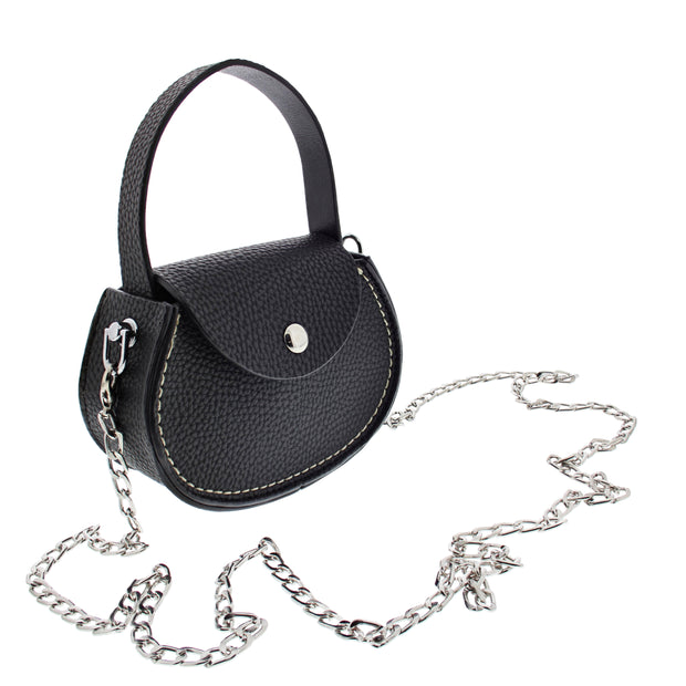 Silver Chain Black Button Purse with Strap