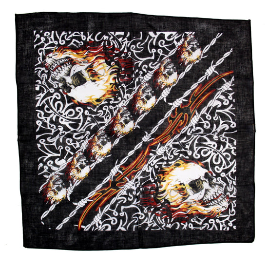 Flaming Skull & Barbed Wire Bandana