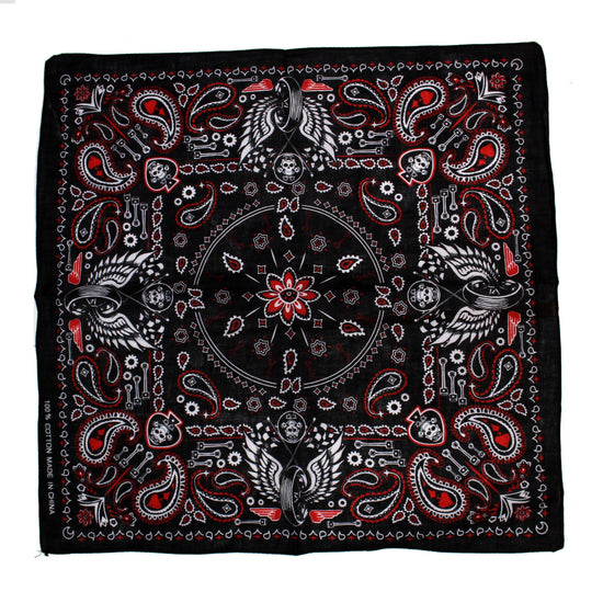 Skulls, Wings & Vintage Paisley Print Bandana