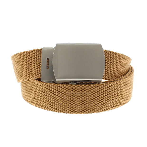 Canvas Webbing Belt with Shiny Silver Slider Buckle  (Length - 120cm, Width - 3cm)