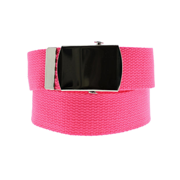 Canvas Webbing Belt with Shiny Silver Slider Buckle  (Length - 120cm, Width - 3cm)