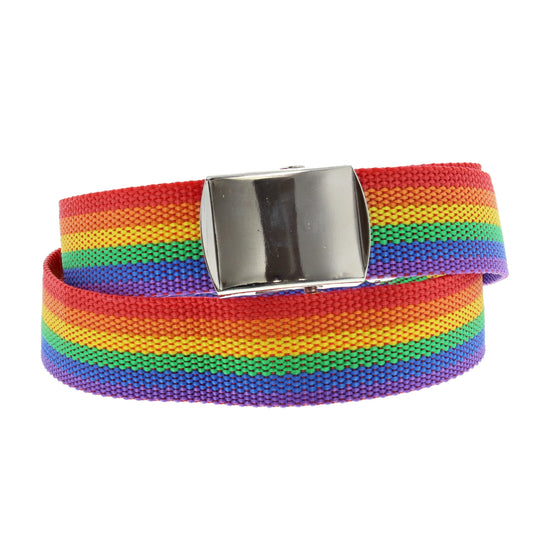 Rainbow Stripe Canvas Webbing Belt with Silver Slider Buckle