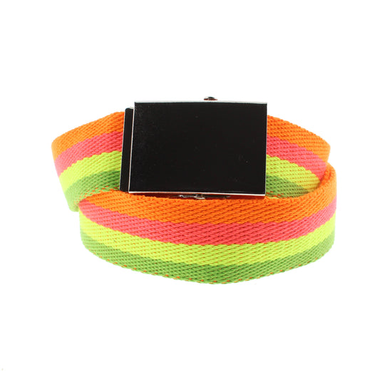 Multicolour Neon Stripe Nylon Canvas Webbing Belt with Slider Buckle