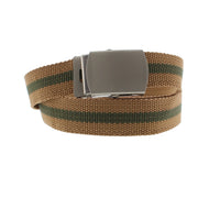 Single Striped Canvas Webbing Belt with Shiny Silver Slider Buckle (Length - 120cm, Width - 3cm)