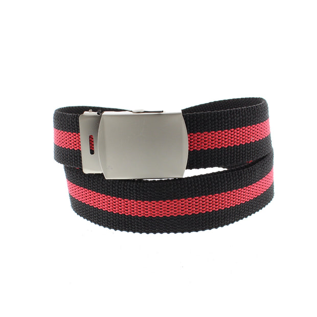 Single Striped Canvas Webbing Belt with Shiny Silver Slider Buckle (Length - 120cm, Width - 3cm)